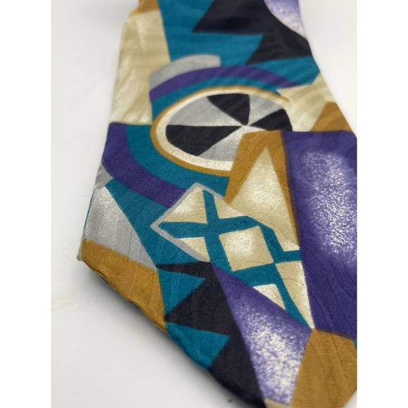 Secour Silk Necktie‎ Abstract Geometric Print Colorful Made in USA - Picture 1 of 5
